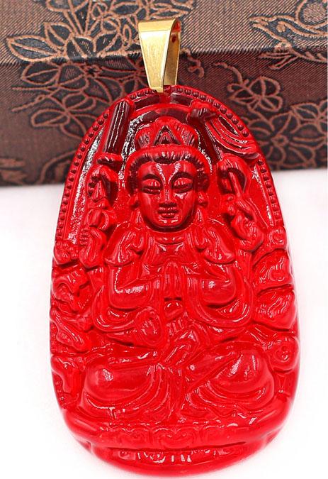 Mặt dây chuyền phật Thiên Thủ Thiên Nhãn thủy tinh đỏ size nhỏ 3.6cm MFBO8 - phật bản mệnh tuổi Tý