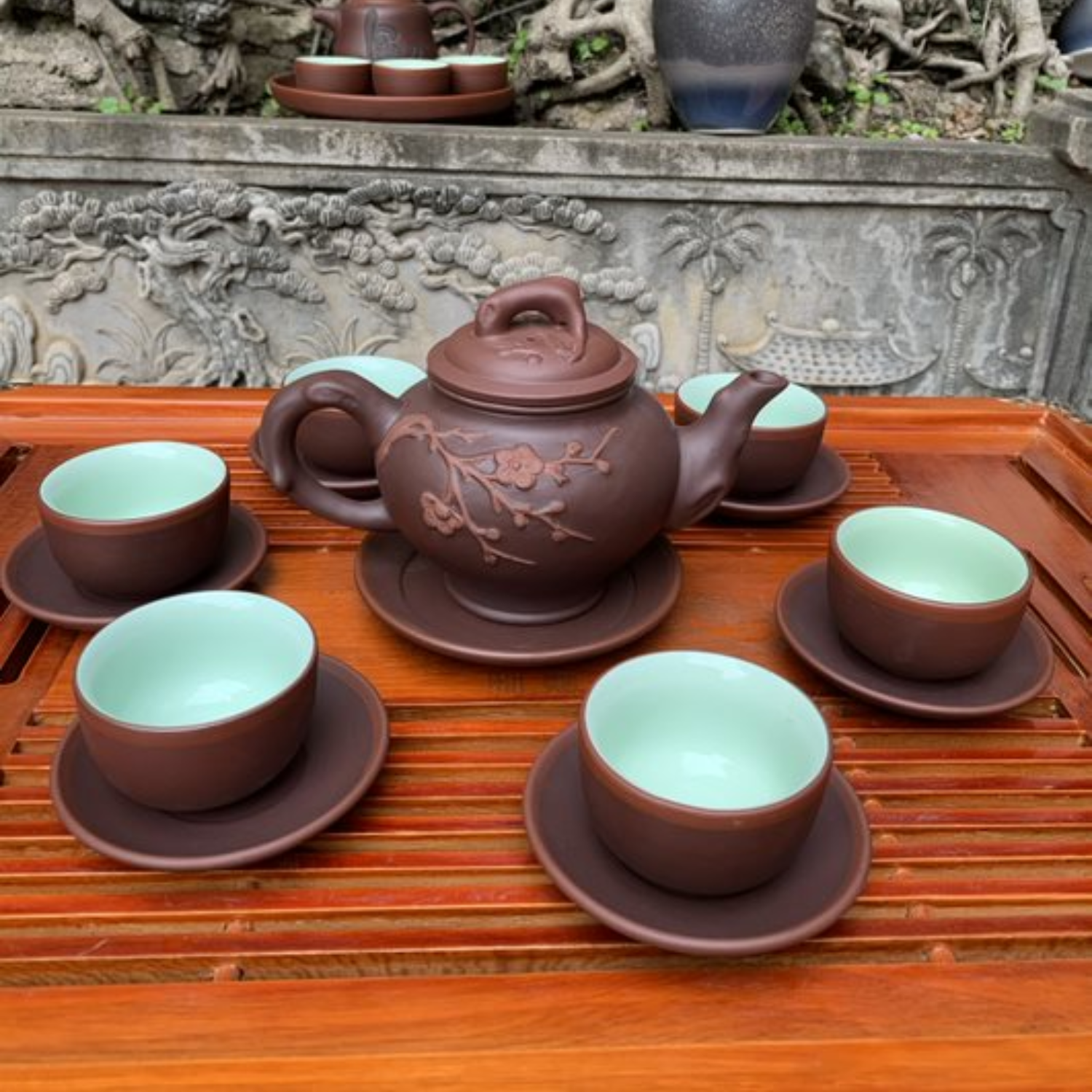 Bộ ấm chén uống trà cao cấp , bộ ấm trà Bát Tràng - trường sa báo xuân cao