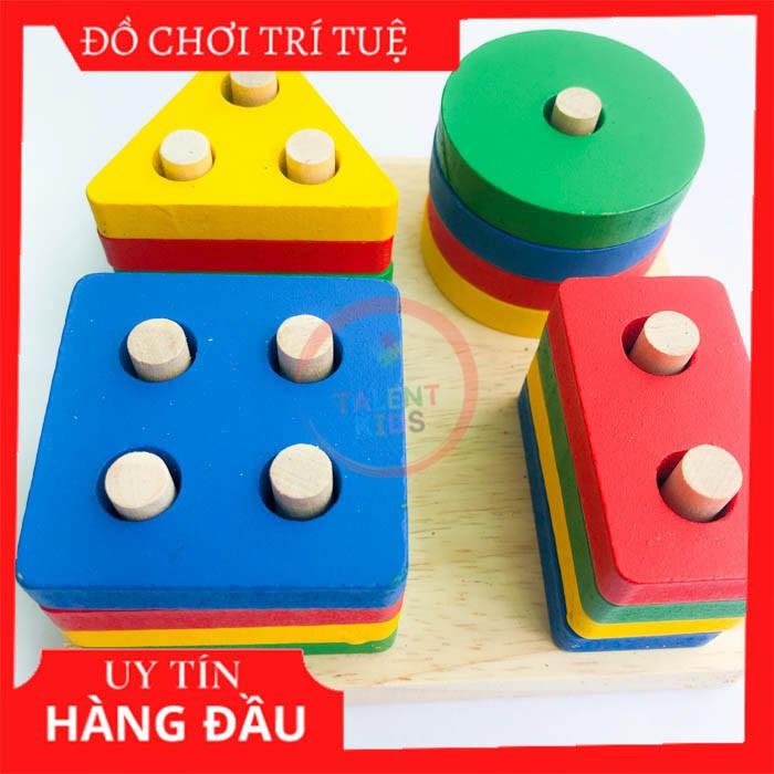 Đồ chơi thả hình 4 trụ khối gỗ phát triển trí tuệ cho bé 1 2 3 tuổi, đồ chơi gỗ thông minh