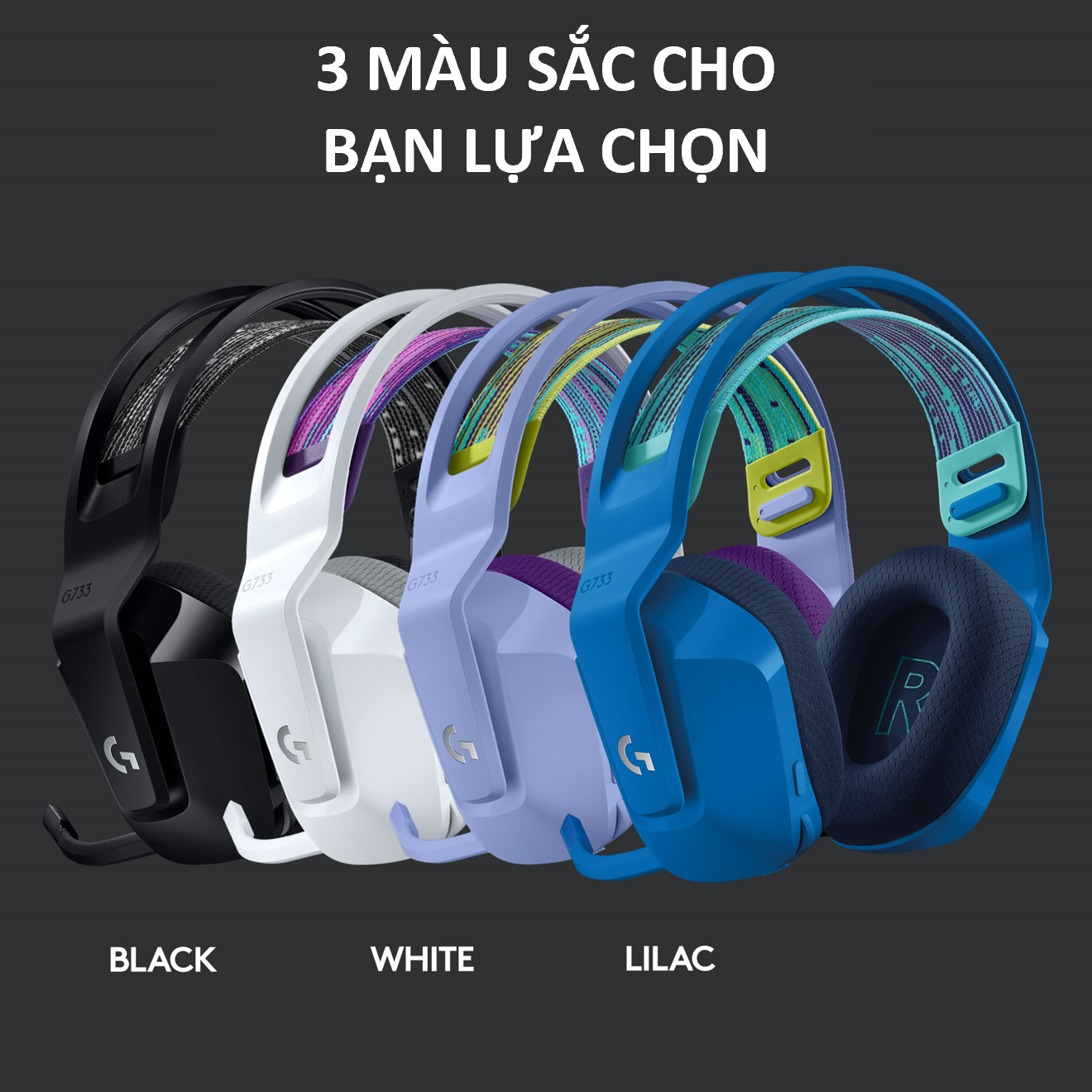 Tai nghe game không dây Lightspeed Logitech G733 - Headband tùy chỉnh, RGB Lightsync, màn loa Pro-G, Mic Blue Voice - Hàng chính hãng - Màu Trắng