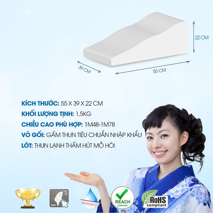 GỐI KÊ CHÂN CHUYÊN DỤNG HANAKO CHIỀU CAO 22CM - HÀNG THƯƠNG HIỆU ( VỎ GỐI 145K/1 VỎ)