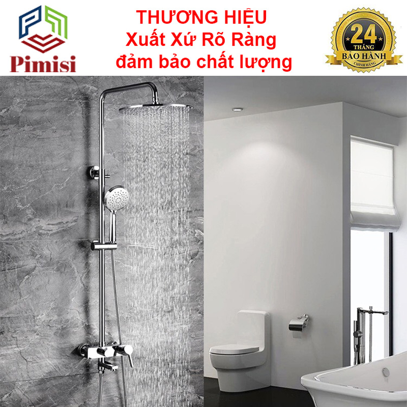 Bộ Vòi Hoa Sen Cây Tắm Đứng Nóng Lạnh Pimisi Đồng Thau Kiểu Thân Tròn - Cũ Vuông Cao Cấp Đầy Đủ Phụ Kiện Với Bát Sen To - Bát Nhỏ Cầm Tay Tăng Áp Nhẹ Công Nghệ Vòi Hoa Sen Nhật Bản Dùng Được Cho Cả Nhà Tắm Nhỏ Và Thấp | Hàng Chính Hãng