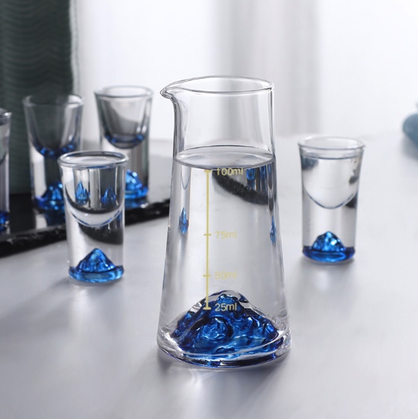 COMBO 6 LY VÀ 1 BÌNH THỦY TINH BLUE MARIS