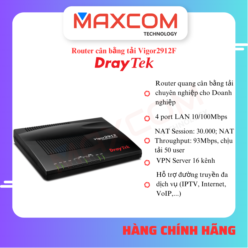 DrayTek Vigor2912F Router quang cân bằng tải - Hàng chính hãng