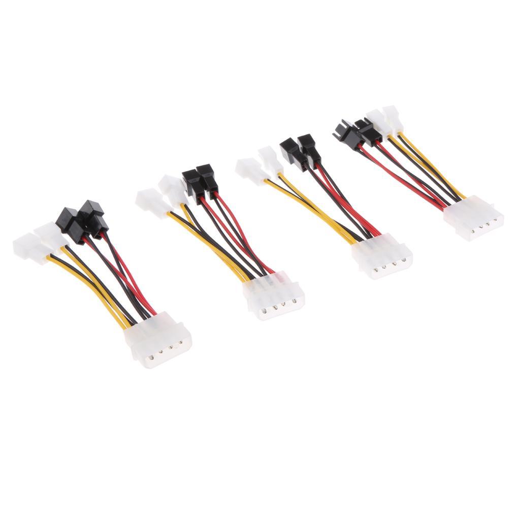 4pieces 4 Pin To Case Cooling Fan 4x 3-pin Power Speed Reduction 2x5V 2x12V