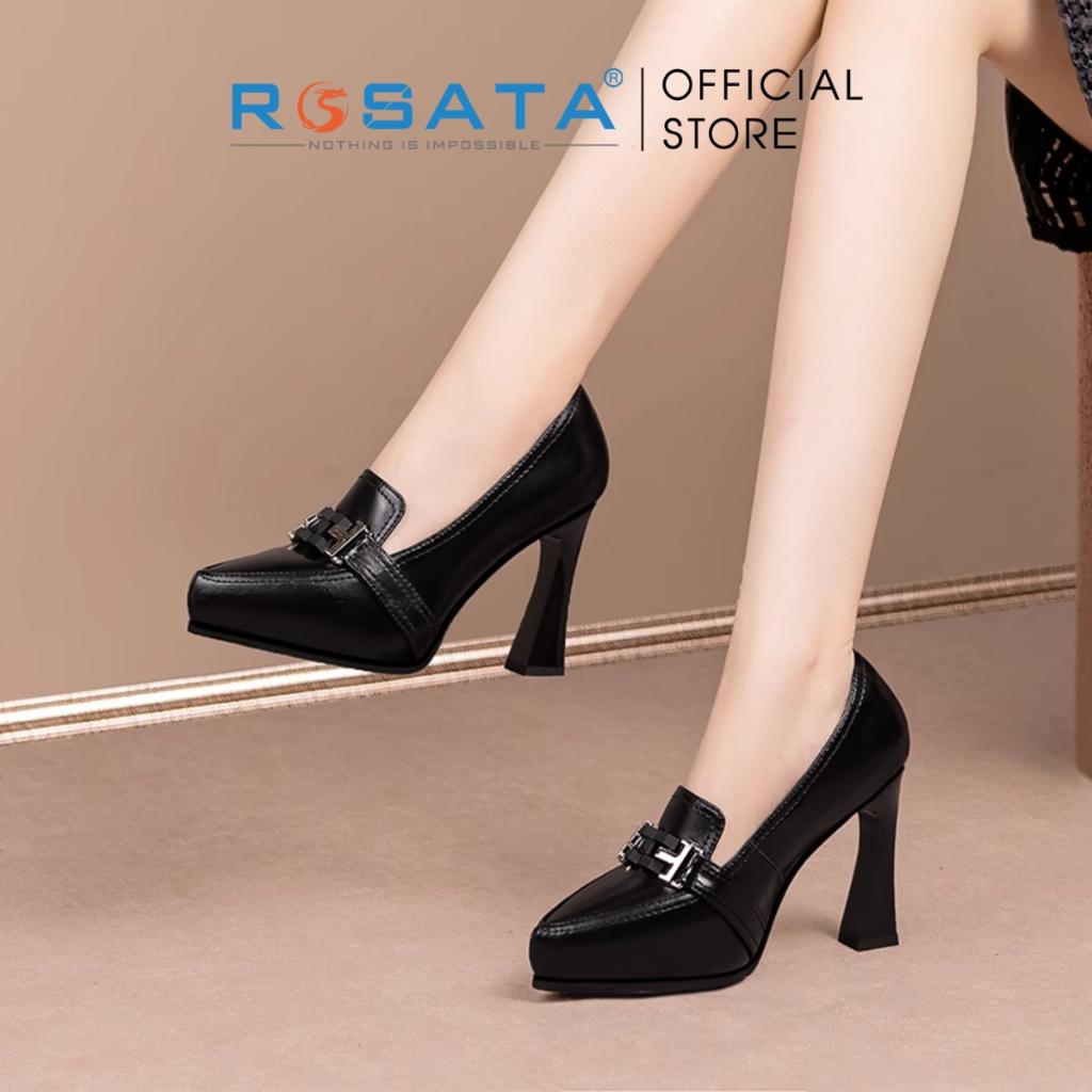 Giày cao gót nữ ROSATA RO594 xỏ chân mũi nhọn kiểu dáng cơ bản gót nhọn cao 9cm xuất xứ Việt Nam - Đen