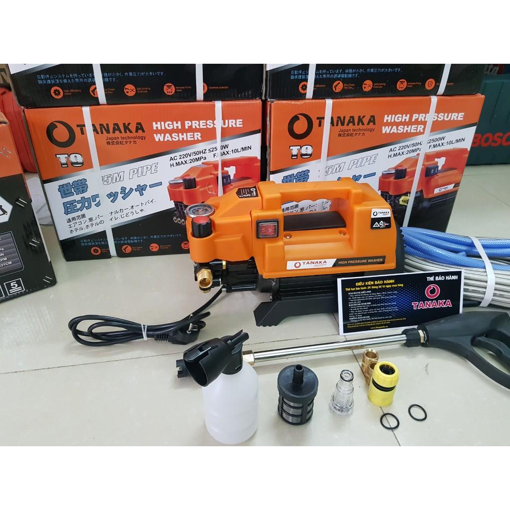 MÁY RỬA XE tanaka 2500W có chỉnh áp THẾ HỆ MỚI-tăng bình xit bọt tuyết và ống nối dài súng - tự hút nước