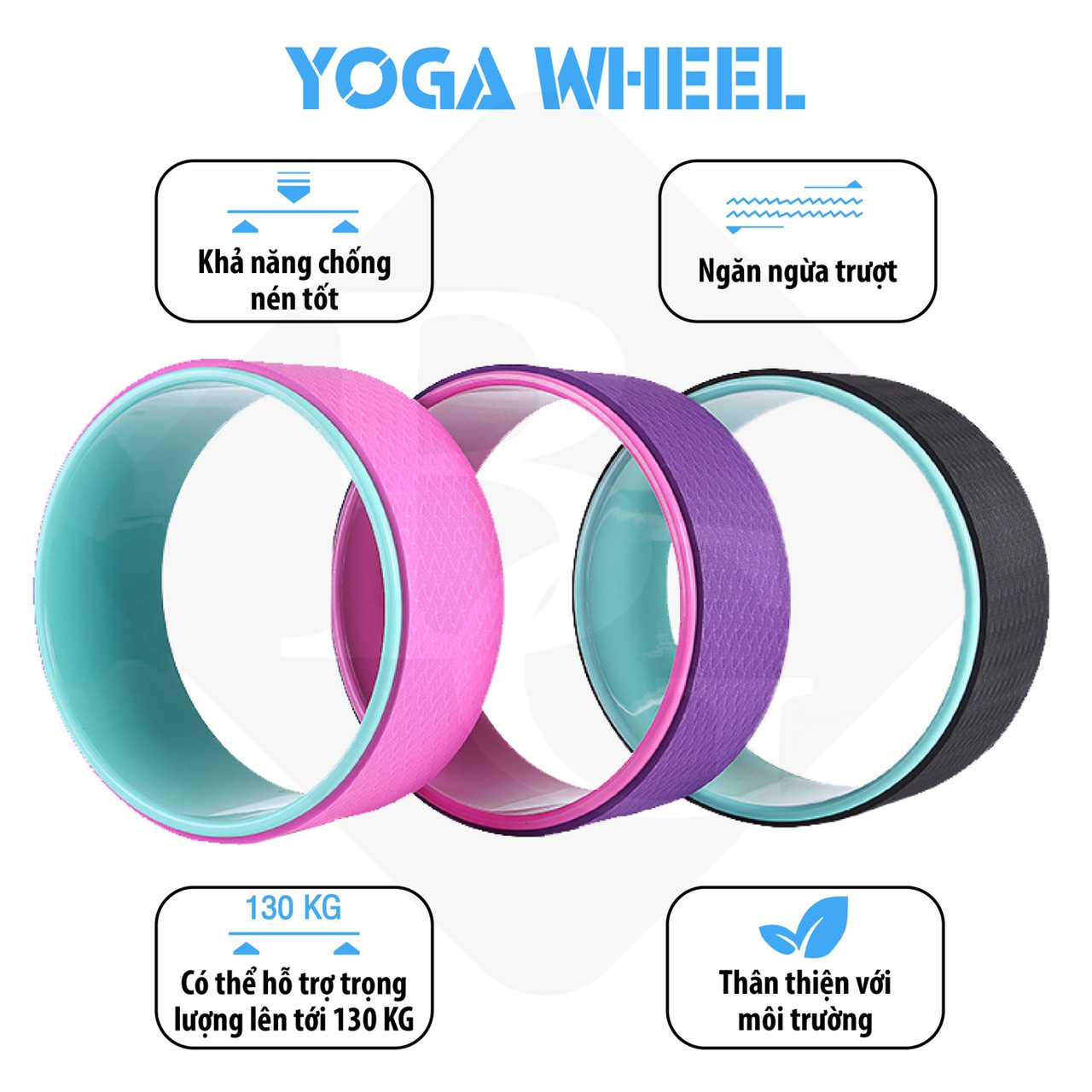 BG Vòng Tập Yoga BLUE PINK, Vòng Yoga Pilates Nhựa ABS 33cm Tập Lưng Cao Cấp Chính Hãng Yoga Wheel
