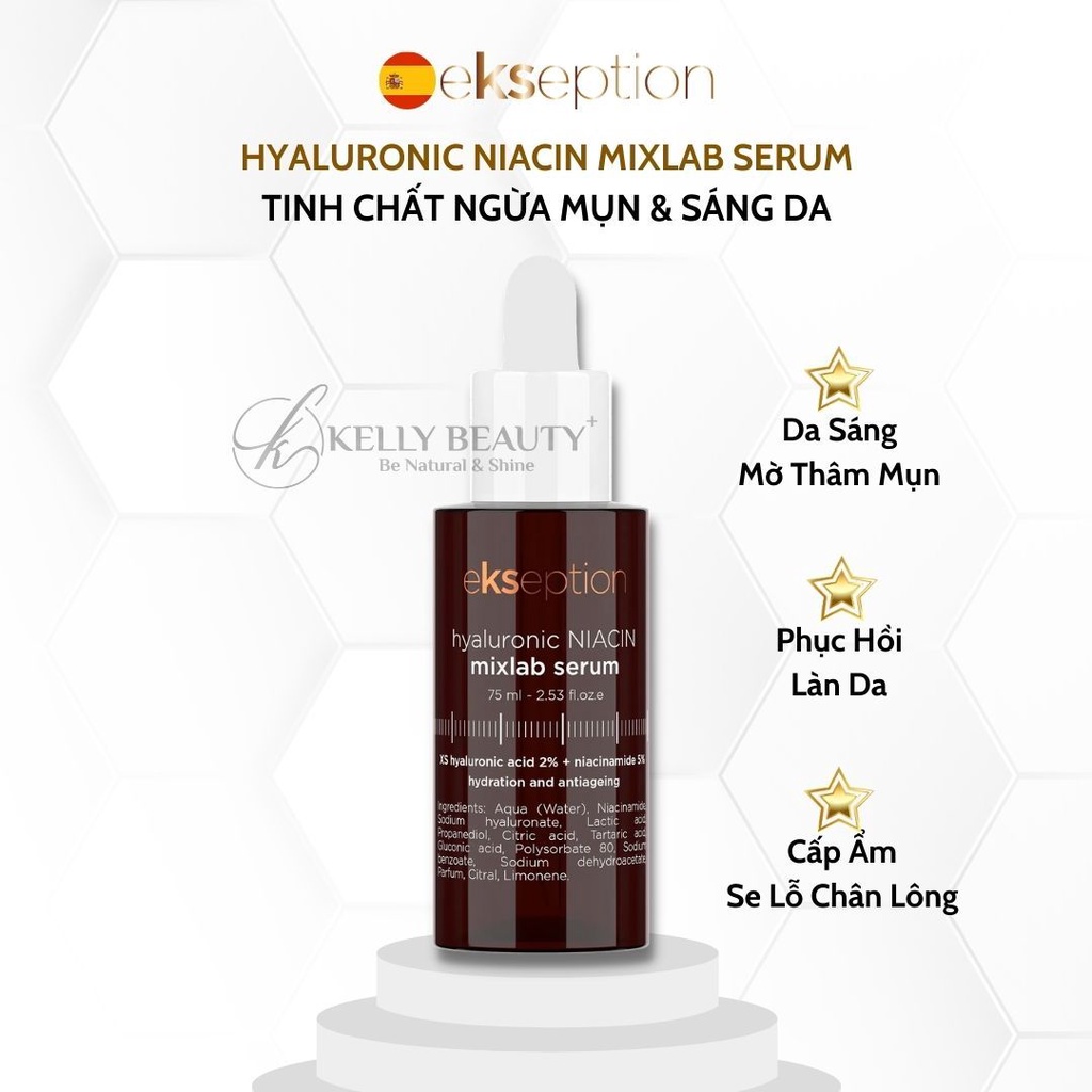 ekseption hyaluronic NIACIN mixlab serum - Tinh Chất Ngừa Mụn, Giảm Thâm; Sáng Da và Se Nhỏ Lỗ Chân Lông 75ml