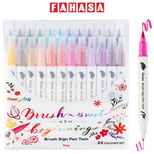 Bộ 24 Bút Lông Màu Nước 2 Đầu - Brush Sign Pen Twin - Pentel Art SESW30C-24E