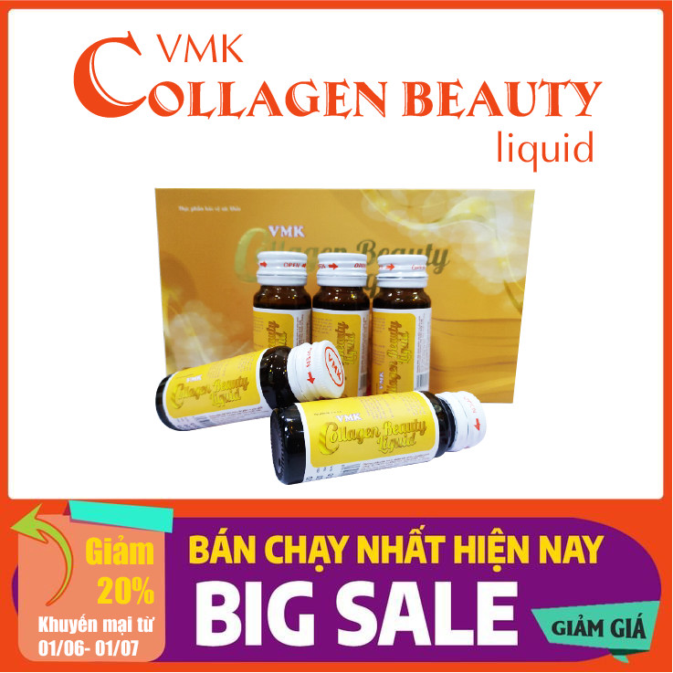 VMK Collagen Beauty Liquid  - Collagen Collagen thủy phân làm trắng da, da căng bóng, giảm nếp nhăn, mờ nám, tàn nhang, tăng nội tiết Hộp 5 lọ 30ml