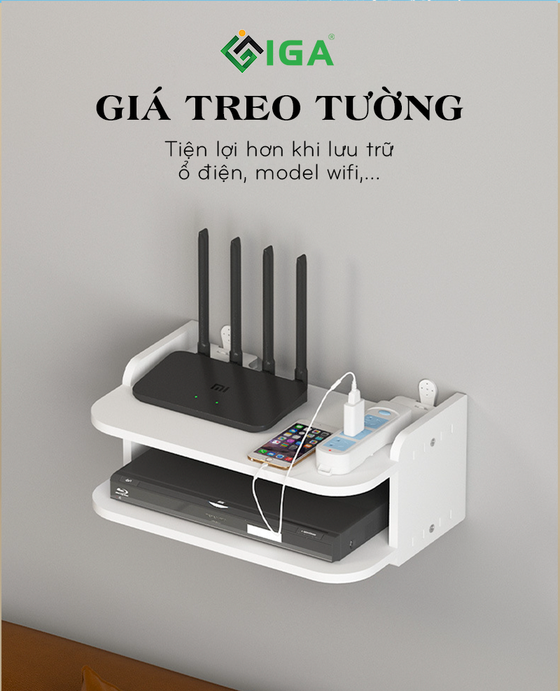 Kệ Wifi Treo Tường 2 Tầng Không Cần Khoan Để Đầu Thu Kỹ Thuật Số, Remote, Điện Thoại - IG407