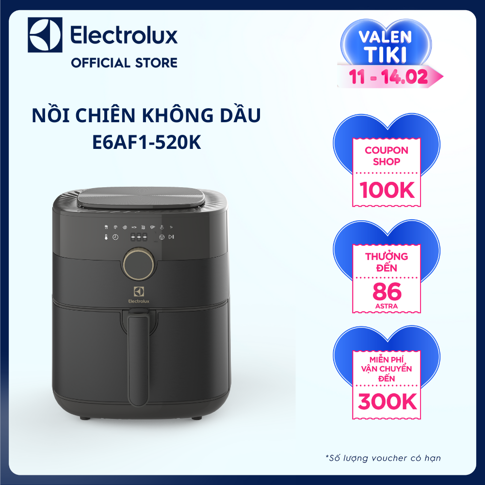 Nồi chiên không dầu Electrolux E6AF1-520K - Dung tích giỏ chiên 5 lít - 8 chương trình nấu [Hàng Chính Hãng]