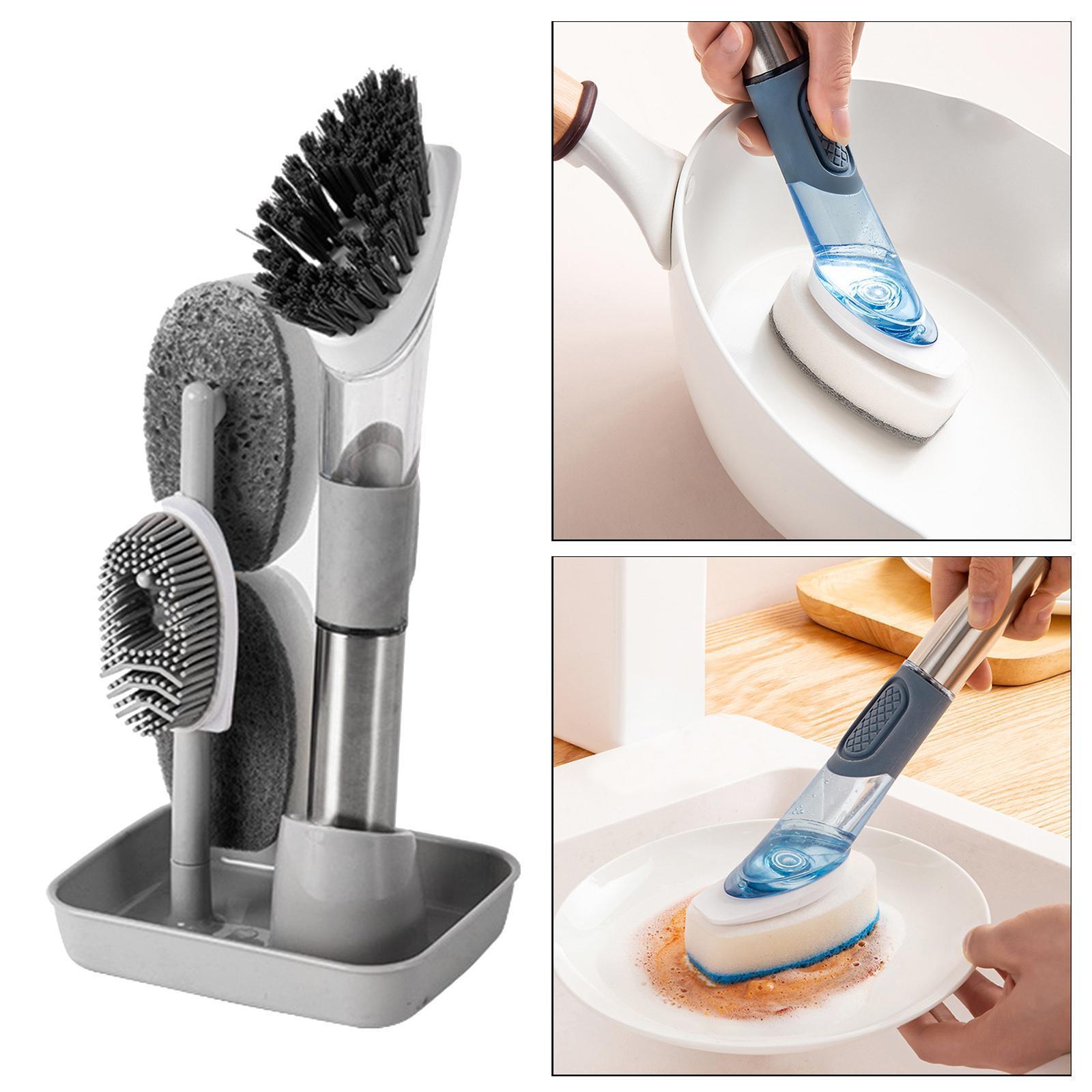 Kitchen Cleaning Brush Set Washing Scrubbing Cleaner Drying Holder Green