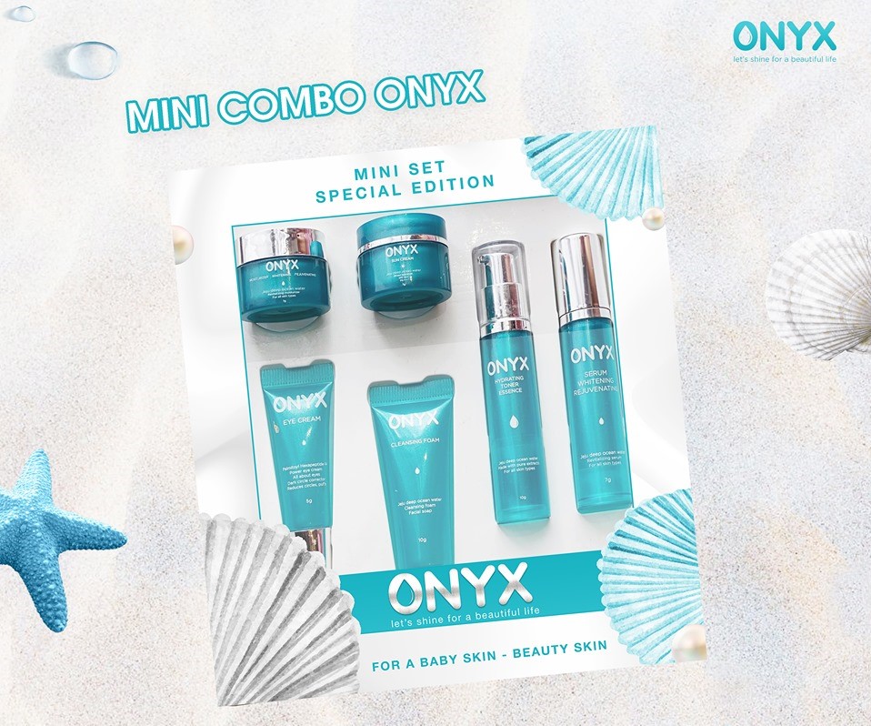 Trọn Bộ 6 Món Dưỡng Da ONYX Mini, Sữa Rửa Mặt, Nước Hoa Hồng, Serum, Kem Dưỡng, Kem Chống Nắng, Kem Dưỡng Da Mắt, Dưỡng Ẩm Làm Sáng, Ngăn Ngừa Lão Hóa Và Bảo Vệ Da 46ml