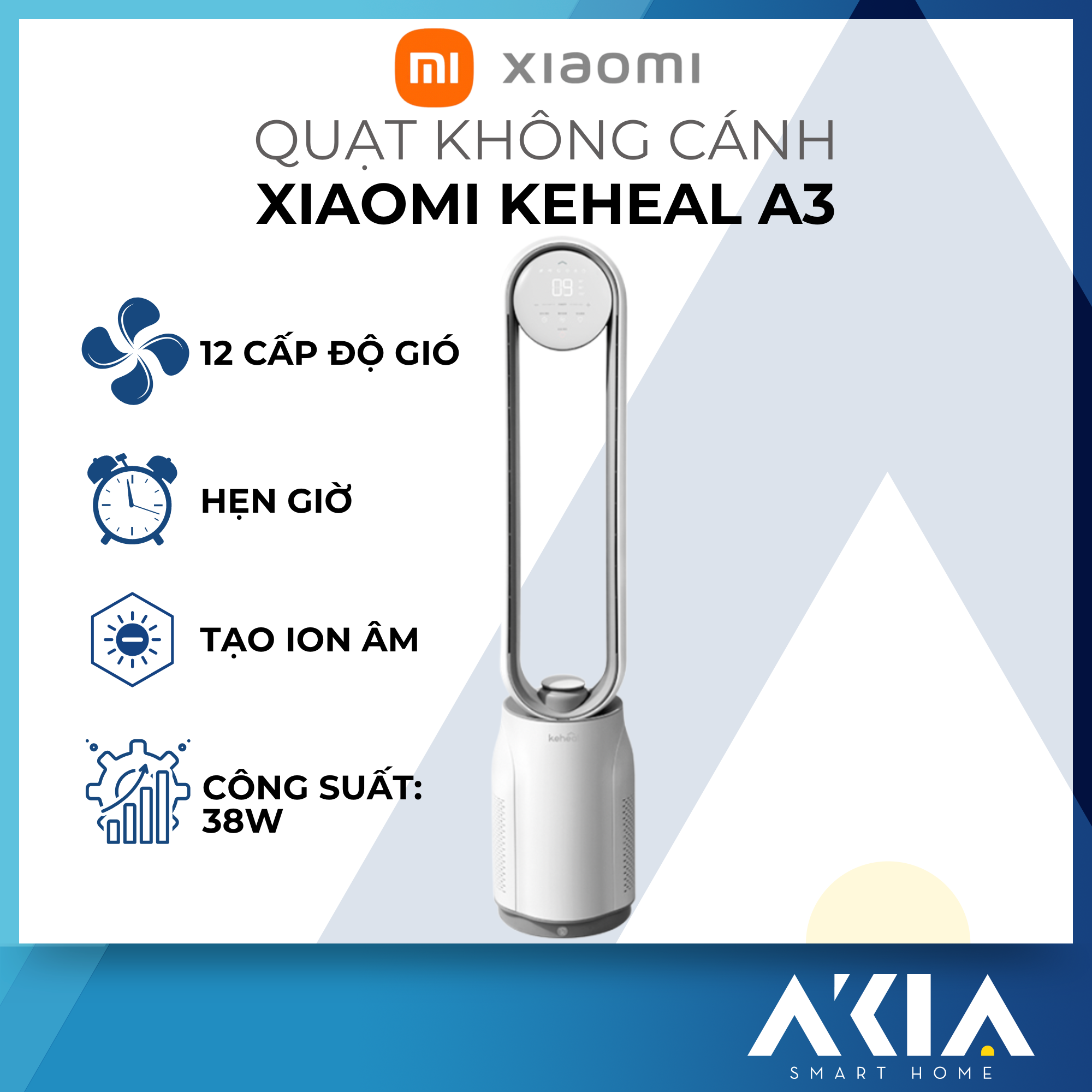 Quạt Tháp Đứng, Quạt Không Cánh XIAOMI KEHEAL A3/ XIAOMI KEHEAL A2, Kiêm Lọc Không Khí Cấp 12 Cấp Độ Gió, Độ Ồn Thấp Tạo Lọc Khử Khuẩn Ion - Hàng Chính Hãng