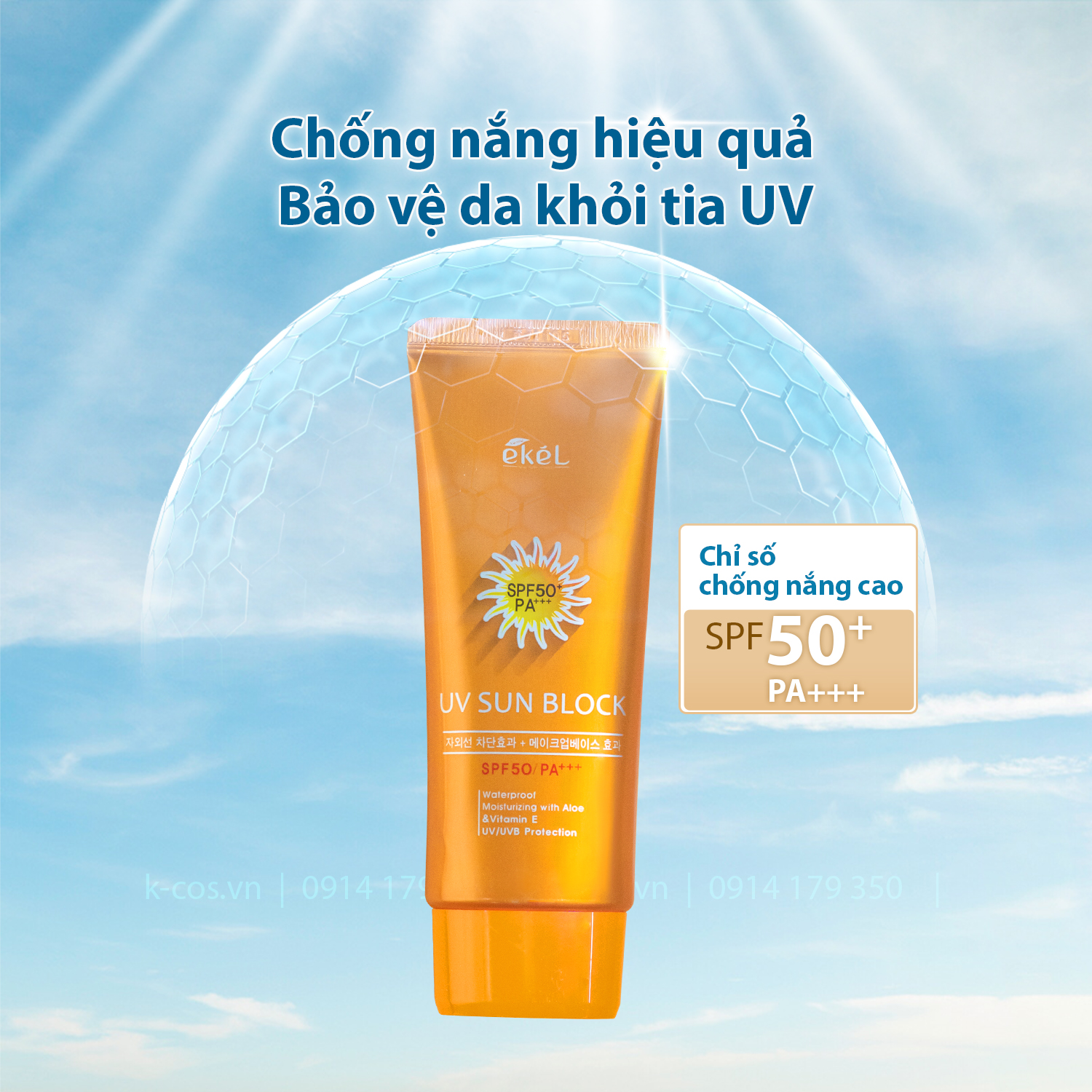 Kem Chống Nắng UV SunBlock Ekel Khả Năng Chống Nắng Cao SPF 50+,Ngăn Ngừa Laõ Hóa , Bảo Vệ Da Nhập Khẩu Hàn Quốc 70ml