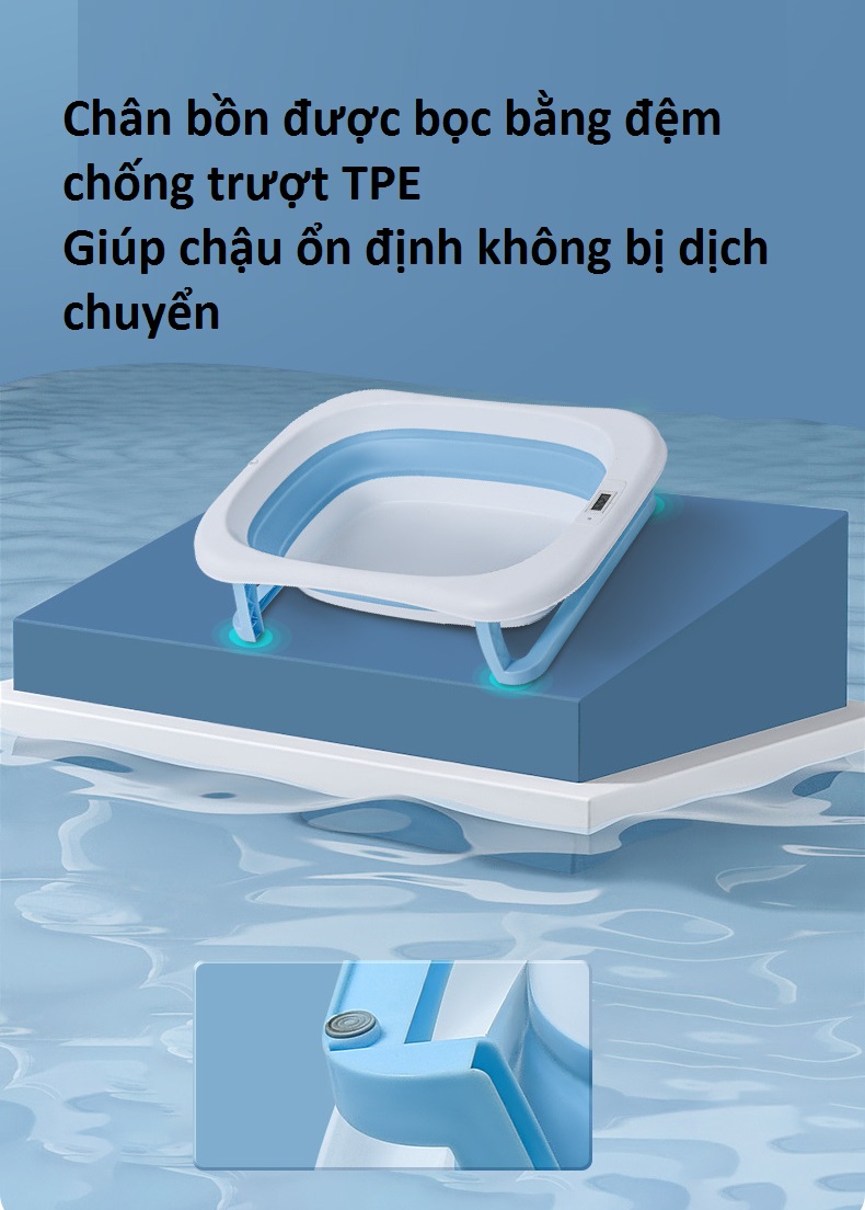 Chậu tắm cho bé, Chậu tắm gấp gọn cho bé sơ sinh, tặng nhiệt kế cá, kèm phao tắm, lưới tắm babyjoymart