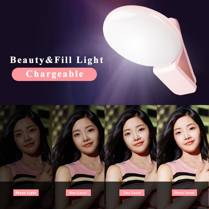 Đèn Led Hỗ Trợ Chụp Ảnh Selfie Kẹp Điện Thoại Dùng Pin Sạc 3 Chế Độ Sáng