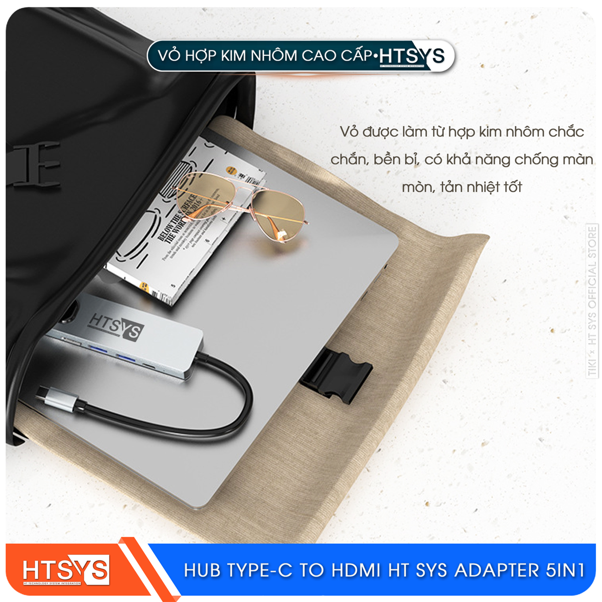 Hub Type C HT SYS 5 in 1 To HDMI, USB 3.0, Lan, PD 100W - Hàng Chính Hãng