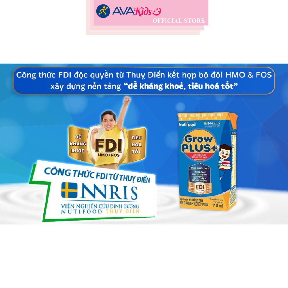 Lốc 4 hộp sữa pha sẵn Nutifood GrowPLUS+ xanh hương vani 110 ml cho trẻ biếng ăn (từ 1 tuổi)