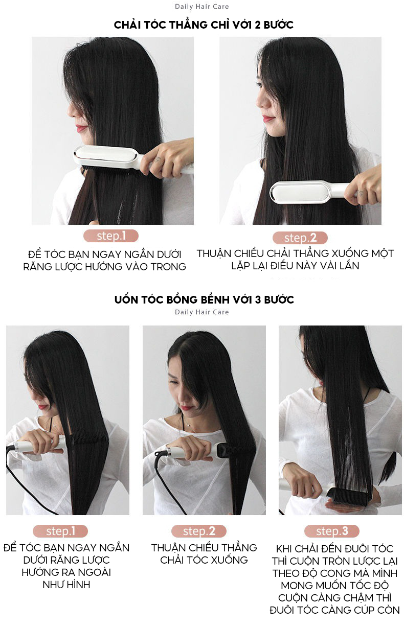 Lược Chải Điện 3 Chế Độ Nóng Uốn Duỗi Tóc Tạo Kiểu Đa Năng Chuyên Nghiệp