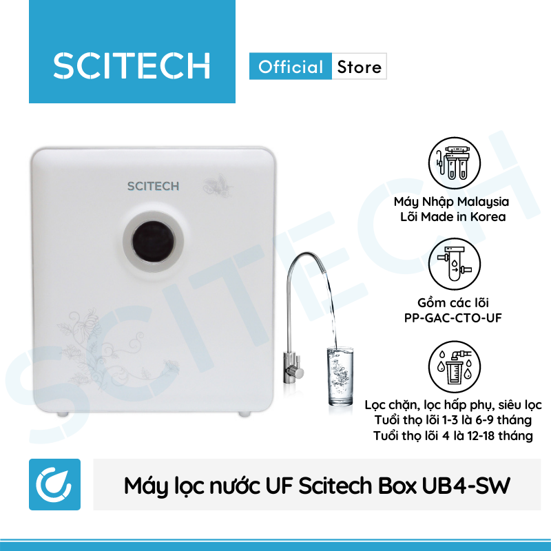 Máy lọc nước UF Scitech Ultrabox (Không dùng điện, không nước thải, lõi đúc nguyên khối thay nhanh, máy nhỏ gọn để bàn hoặc để gầm) - Hàng chính hãng