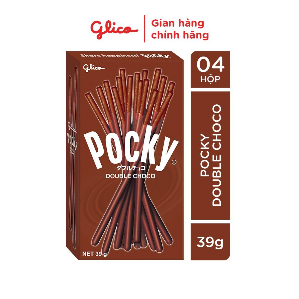 Bánh que socola GLICO Pocky Double Choco phủ kem socola (Combo 4 hộp)