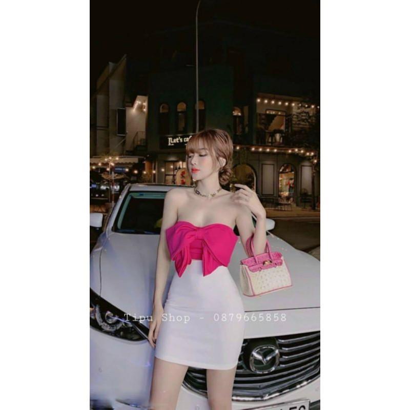 set chân váy ôm và áo cột nơ hở ngực