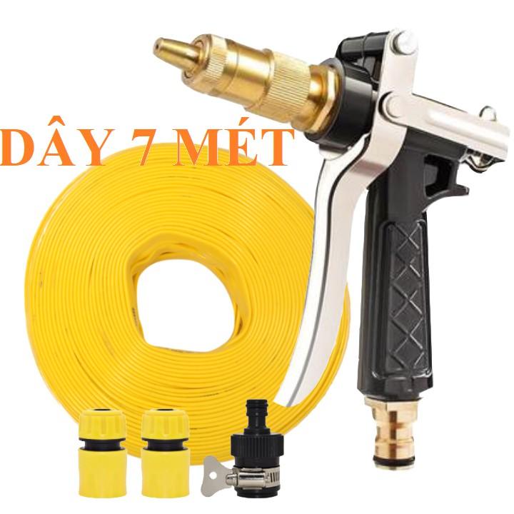 Bộ dây vòi xịt nước rửa xe, tưới cây . tăng áp 3 lần, loại 7m, 10m 206236 đầu đồng,cút,nối đen + tặng mở chai