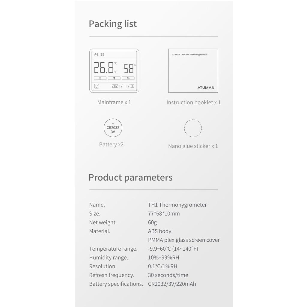 Đồng Hồ Nhiệt Kế Xiaomi Duka Atuman TH1 Màn Hình Lớn 2.8 '' Có Giá Đỡ Tiện Dụng Cho Gia Đình