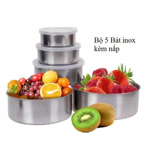 BỘ 5 THỐ INOX CÓ NẮP ĐẬY TIỆN DỤNG CHO TỦ LẠNH