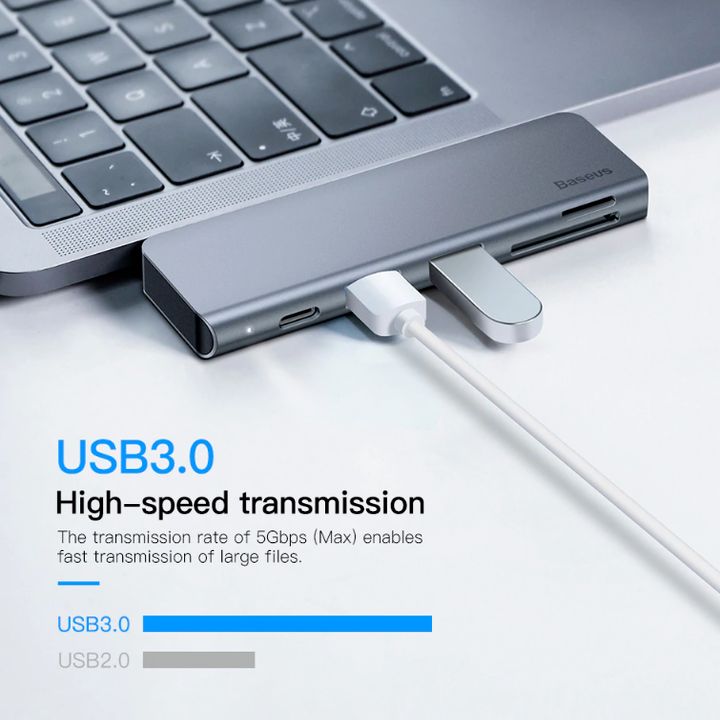 Bộ chuyển đổi 5 trong 1 dành cho laptop Baseus CAHUB-K0G công suất 60W - hàng chính hãng