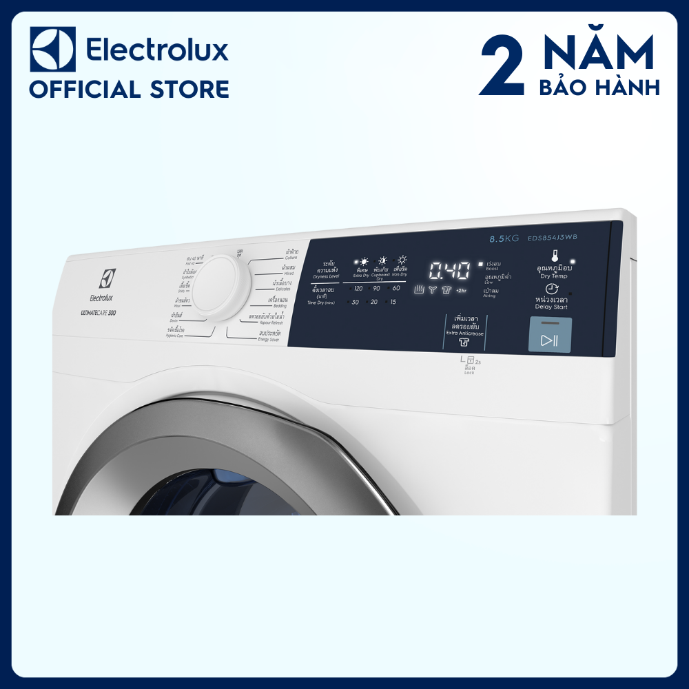 [Free Giao lắp] Máy sấy thông hơi Electrolux 8.5kg EDS854J3WB - Làm mới áo quần và giảm nhăn, Lồng giặt chuyển động luân phiên, giảm nhăn [Hàng chính hãng]