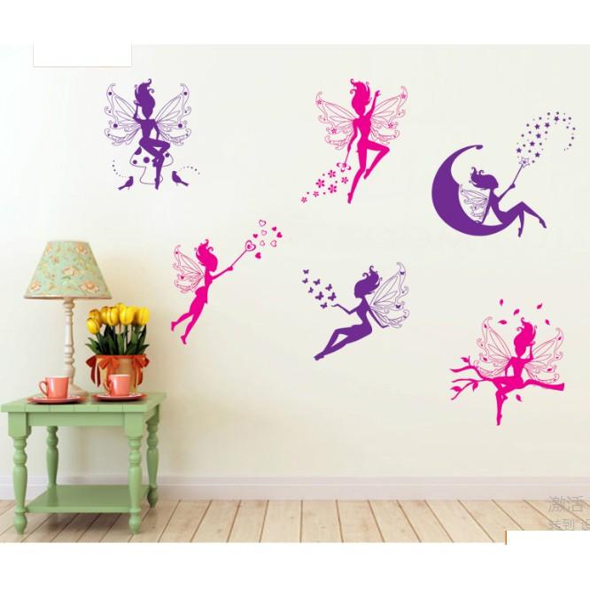 Decal trang trí tường - Cô Gái Thiên Thần Hồng Đen