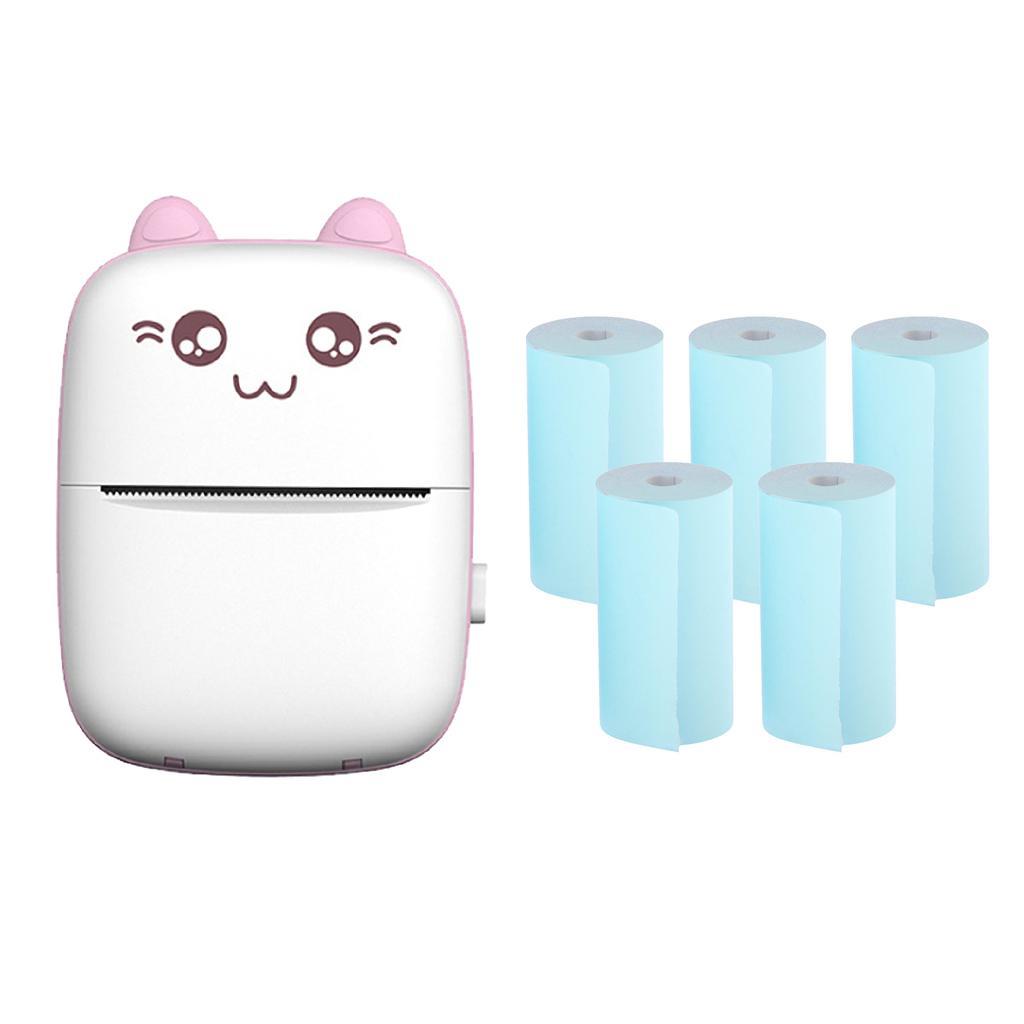Mini Bluetooth Pocket Printer + 5x Thermal Printing Paper, 200dpi Thermal Printer Compatible for Journal, Organization, Study Notes, Receipt, Portable