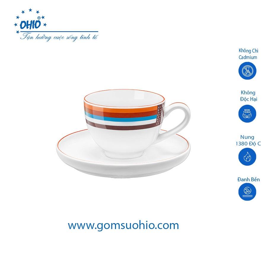 Tách Capuccino 280ml Decal Cờ Hoa Sứ OHIO + Đĩa kê