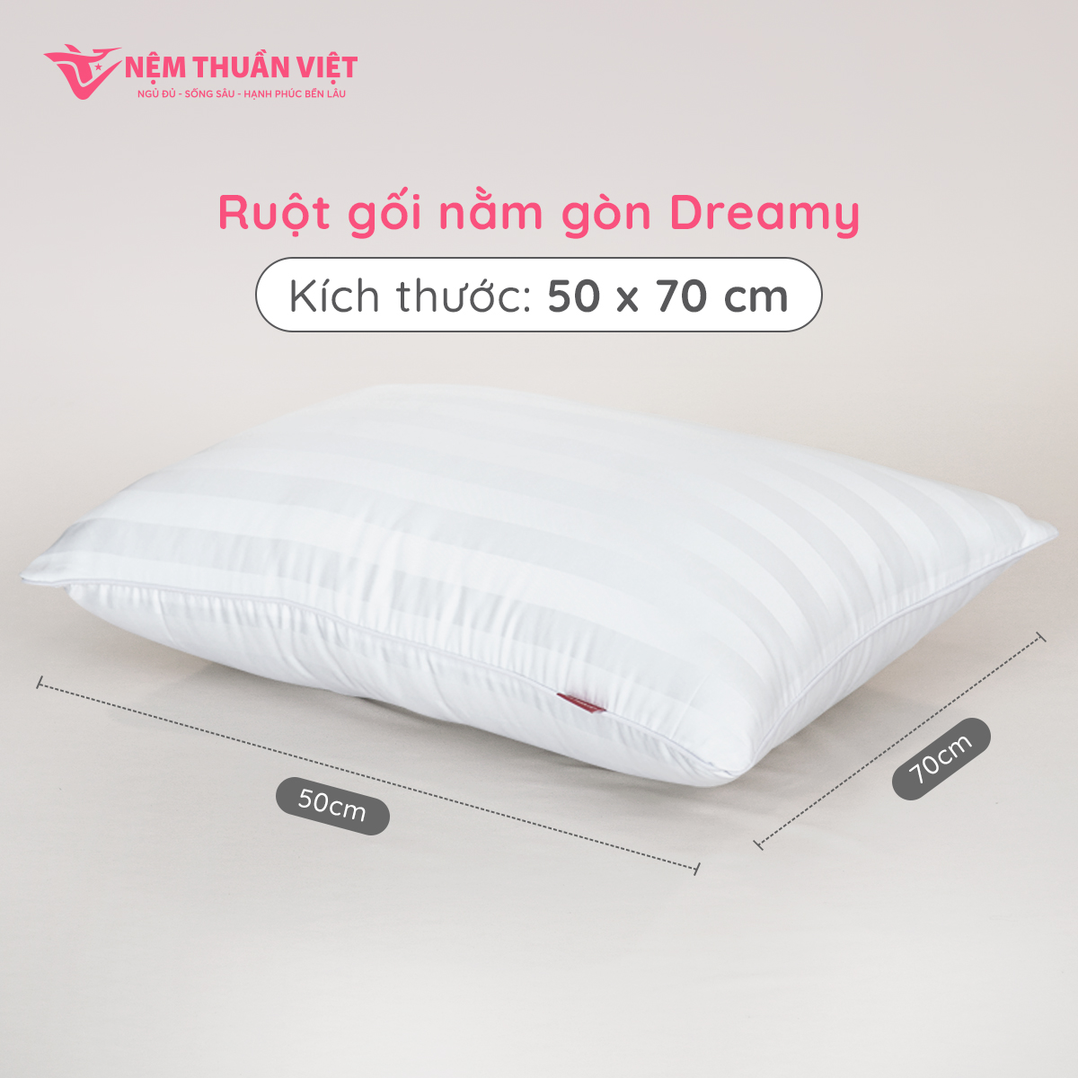 Ruột Gối Nằm Gòn Dreamy Thuần Việt - Sợi Gòn Cao Cấp, Êm Ái - Kích Thước 50x70