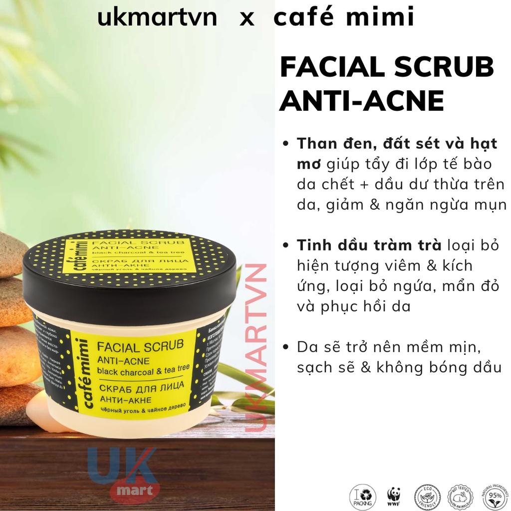 Tẩy Tế Bào Chết Da Mặt CAFÉ MIMI Ngăn Ngừa Mụn Anti-Acne Facial Scrub Black Charcoal &amp; Tea Tree 110ml