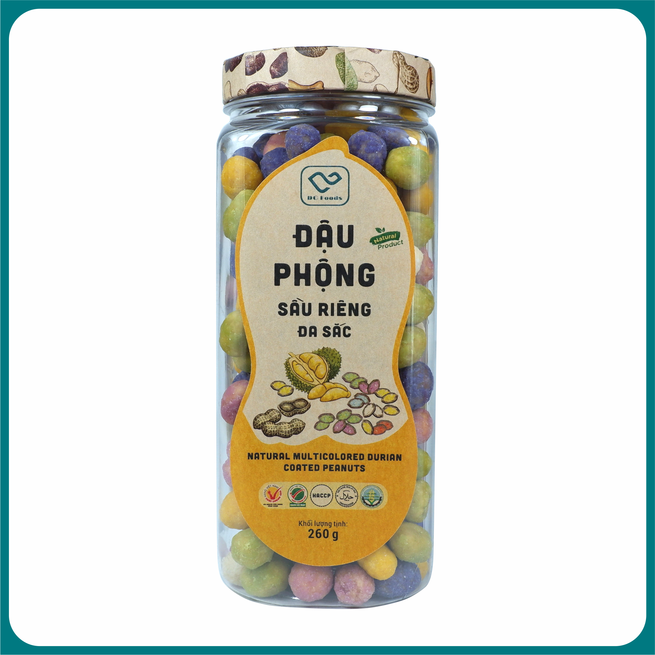 Đậu Phộng Sầu Riêng đa sắc DGfoods 250g/ Natural multicolored durian coated peanuts/ HVNCLC, Haccp, Halal, Ăn chay, Ăn kiêng, Đặc sản Cần Thơ