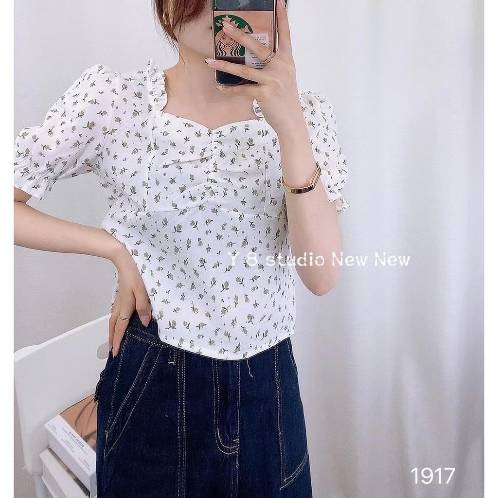 Áo hoa cổ bèo nhún ngực Ulzzang style  Hàng quảng Châu
