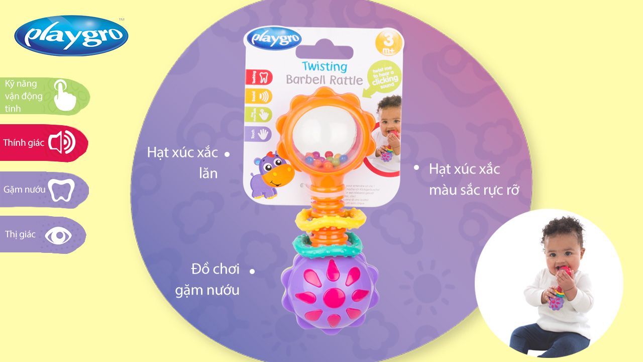 Đồ Chơi Xúc Xắc Gặm Nướu Twisting Barbell Playgro, Cho Bé 3-24 Tháng