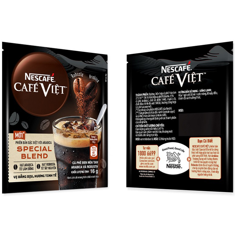 Hình ảnh Cà Phê Đen Hòa Tan Arabica Và Robusta Nescafé Café Việt Special Blend (Hộp 12 Gói x 16g)