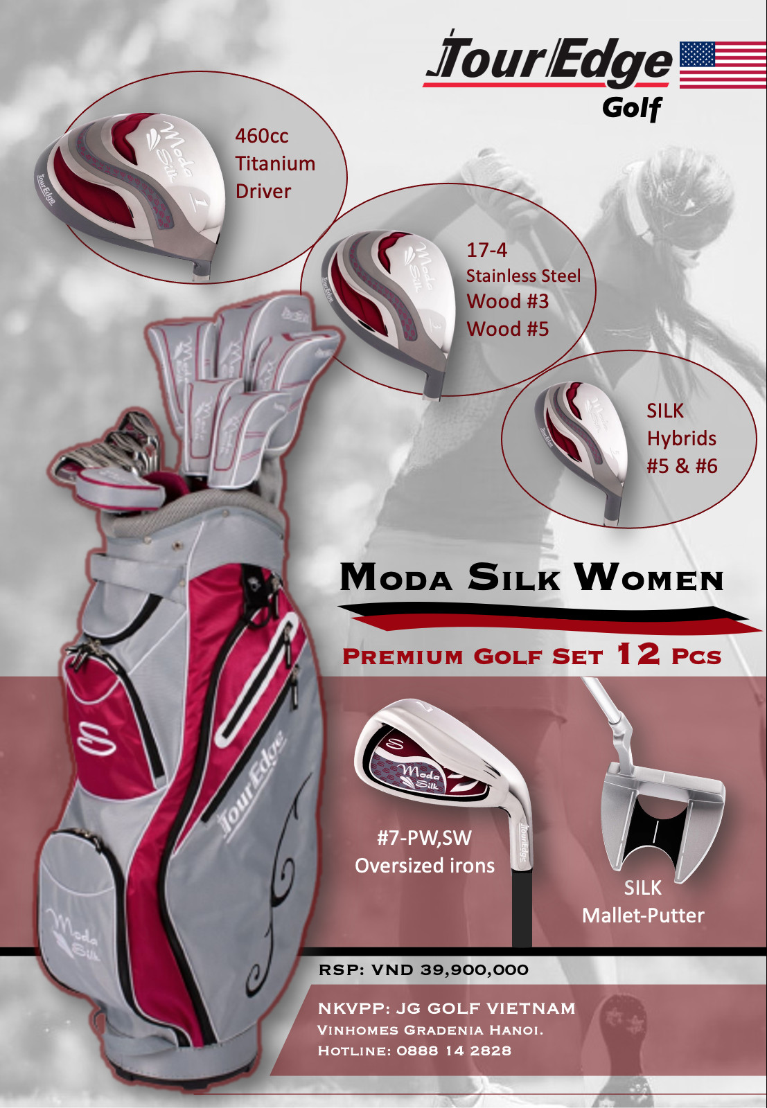 Bộ gậy chơi golf nữ Tour Edge Moda Silk - Hồng