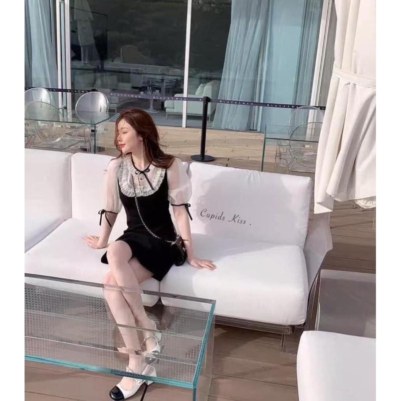 Váy đen cổ trắng ren bèo