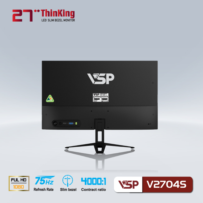 Màn hình phẳng 27inch LED tràn viền Slim Bezel VSP V2704S (VA FHD 75Hz, HDMI+VGA) - Hàng chính hãng TECH VISION phân phối