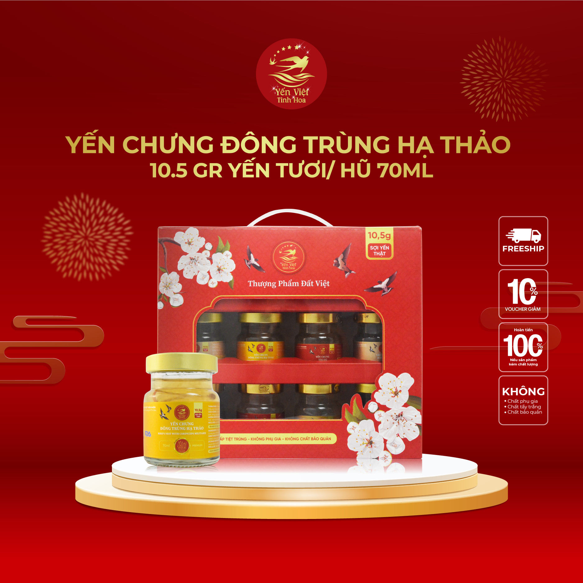 Yến Chưng Đông Trùng Hạ Thảo Cao cấp 10,5 gram Yến  Việt Tinh Hoa - Cải thiện hệ miễn dịch - Tăng sức đề kháng - Hàng chính hãng