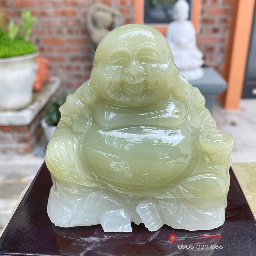 Tượng Phật Di lặc đá ngọc Pakistan 10cm - đá Non Nước