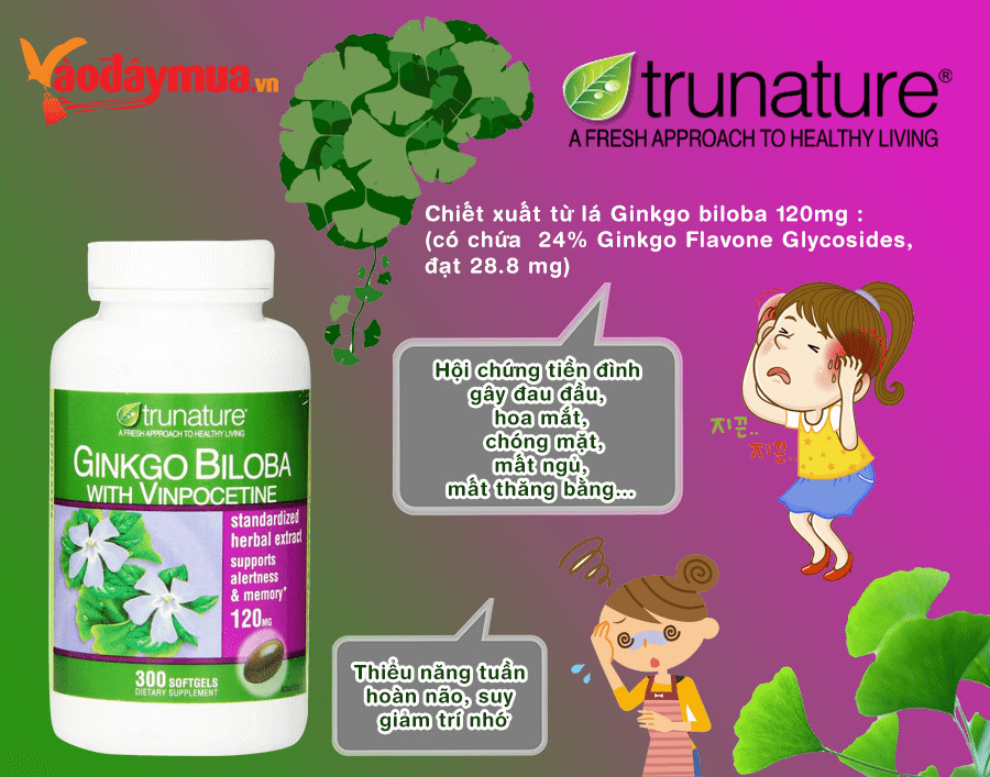 Thực phẩm bổ sung Trunature Ginkgo Biloba 300 viên nhập Mỹ - tăng cường tuần hoàn não