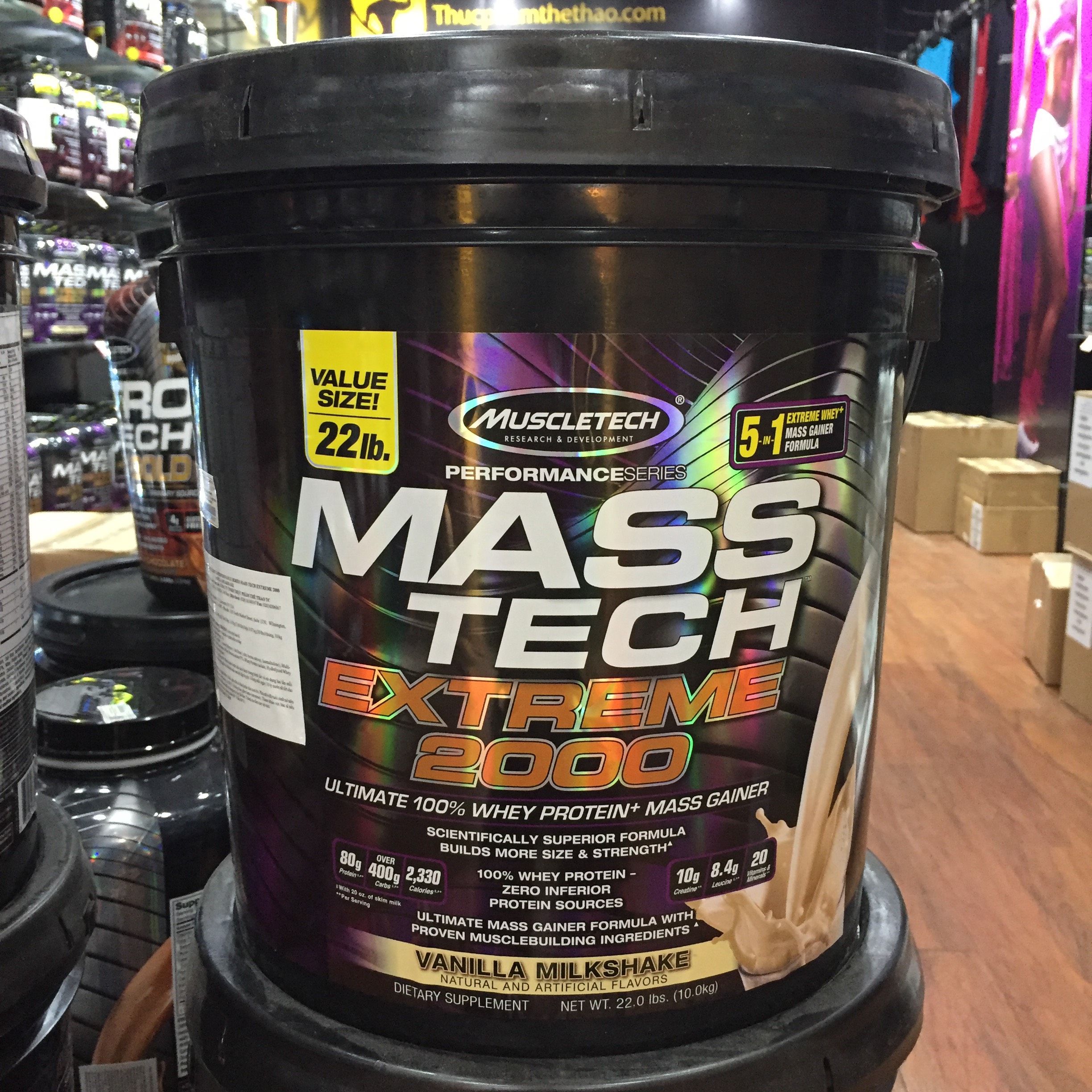 Sữa tăng cân tăng cơ MASS TECH EXTREME 2000 của MuscleTech hương Vanilla thùng lớn 10 kg hỗ trợ tăng cân tăng cơ nhanh cho người gầy kén ăn, khó hấp thu, khó tăng cân